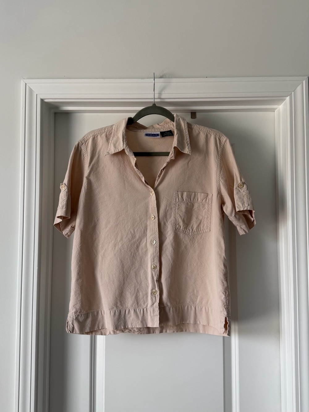 Erika & Co Beige Short Sleeve Button Up Top